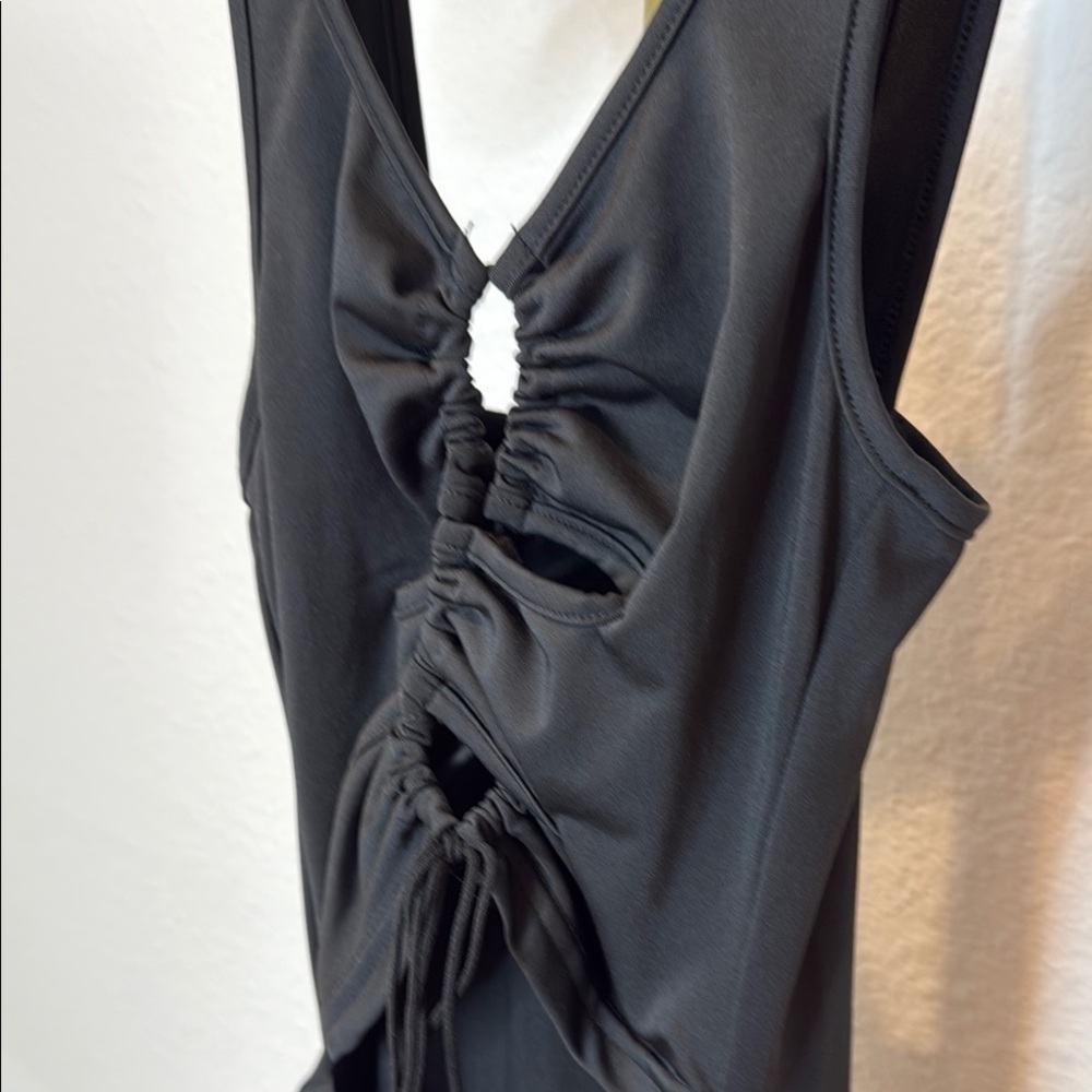 SHEIN Black Ruched Sleeveless Cutout Mini Midriff Cocktail Party Prom Dress S - Picture 3 of 10